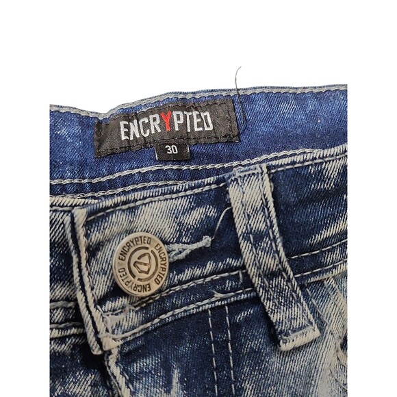 Encrypted Skinny Fit Jeans Mens Sz 30 Blue Denim Grunge Distressed Streetwear - Picture 2 of 10